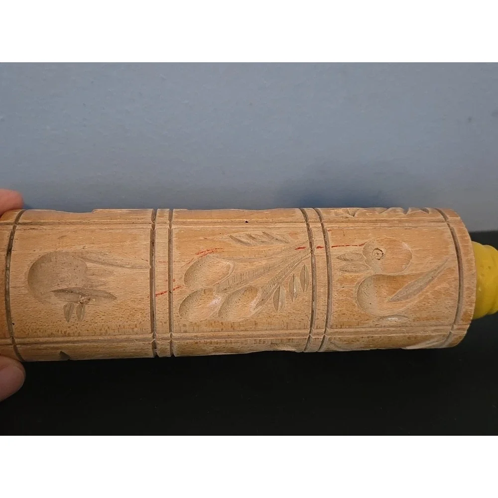 Vintage Wood Springerle Rolling Pin‎ Shortbread Cookie Wood Mold